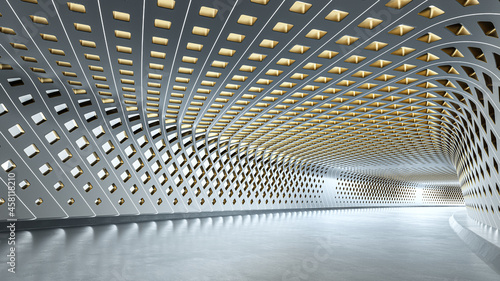 Empty abstract tonnel with modern wall pattern. 3D illustration. 3D rendering.