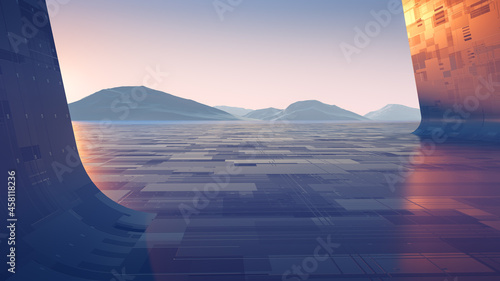 Empty floor in abstract modern environment. 3D illustration. 3D rendering.