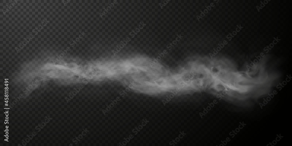 White smoke puff isolated on transparent black background. PNG. Steam explosion special effect. Effective texture of steam, fog, smoke png. Vector.	 - obrazy, fototapety, plakaty 