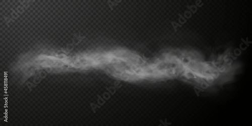 White smoke puff isolated on transparent black background. PNG. Steam explosion special effect. Effective texture of steam, fog, smoke png. Vector.	