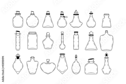 A set of flasks icons for creating magic bottles. photo
