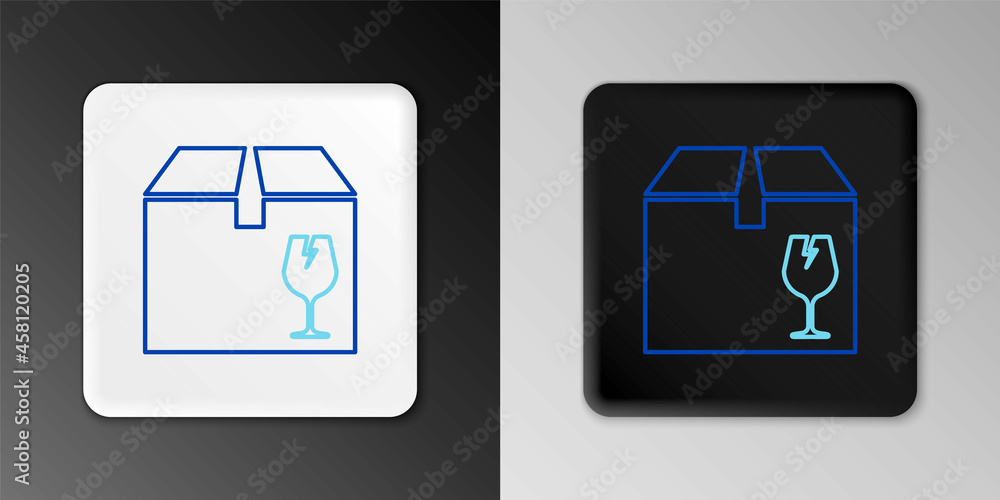 Line Delivery package box with fragile content symbol of broken glass icon isolated on grey background. Box, package, parcel sign. Colorful outline concept. Vector Line Delivery package box with fragile content symbol of broken glass icon isolated on grey background. Box, package, parcel sign. Colorful outline concept. Vector
