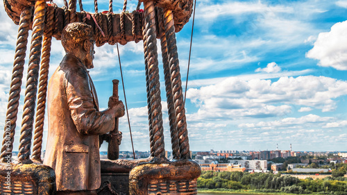 Monument to Jules Verne and the Balloon in Nizhny Novgorod, Russia on the bank of the Oka photo