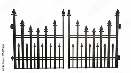 old iron fence on a white background 3-rendering