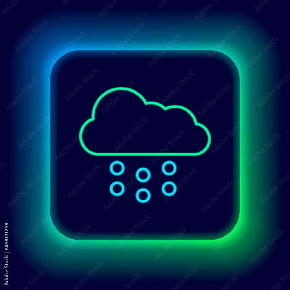 Glowing neon line Cloud with snow icon isolated on black background. Cloud with snowflakes. Single weather icon. Snowing sign. Colorful outline concept. Vector Glowing neon line Cloud with snow icon isolated on black background. Cloud with snowflakes. Single weather icon. Snowing sign. Colorful outline concept. Vector