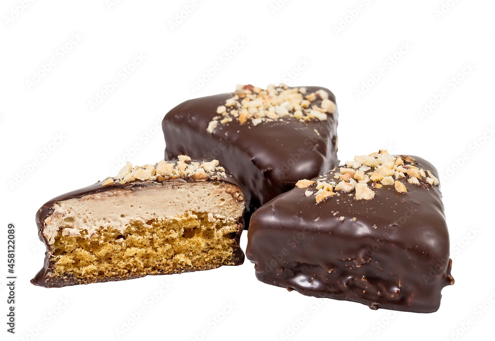 chocolate candies with filling isolated on white. chocolate candies with filling isolated on white.