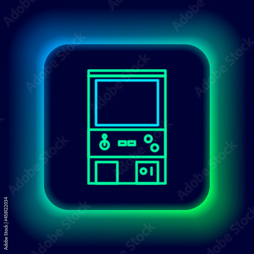 Glowing neon line Retro arcade game machine icon isolated on black background. Colorful outline concept. Vector