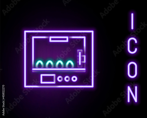 Glowing neon line Incubator for eggs icon isolated on black background. Colorful outline concept. Vector