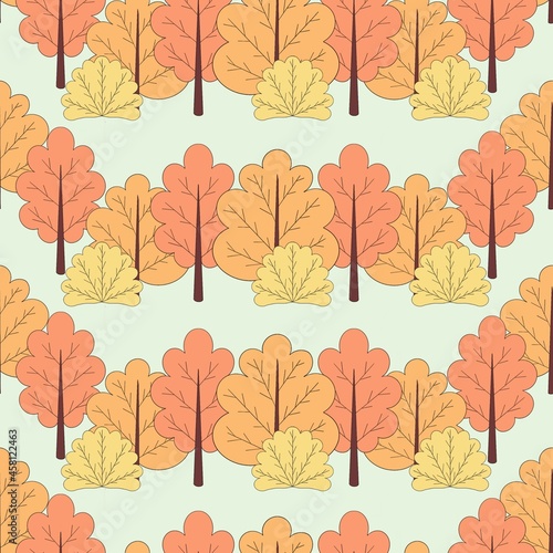 seamless pattern of autumn trees and bushes of yellow and orange color