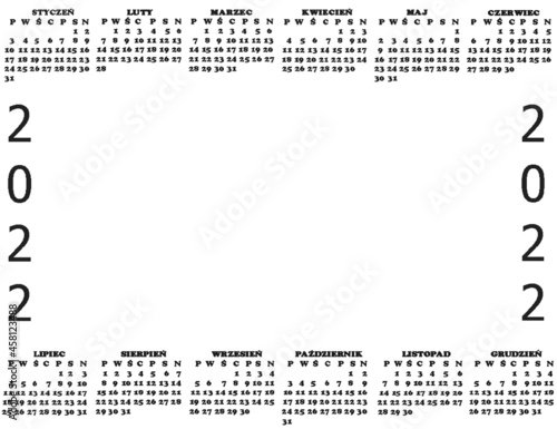 Kalendarz 2022 poziomy Polskie znaki