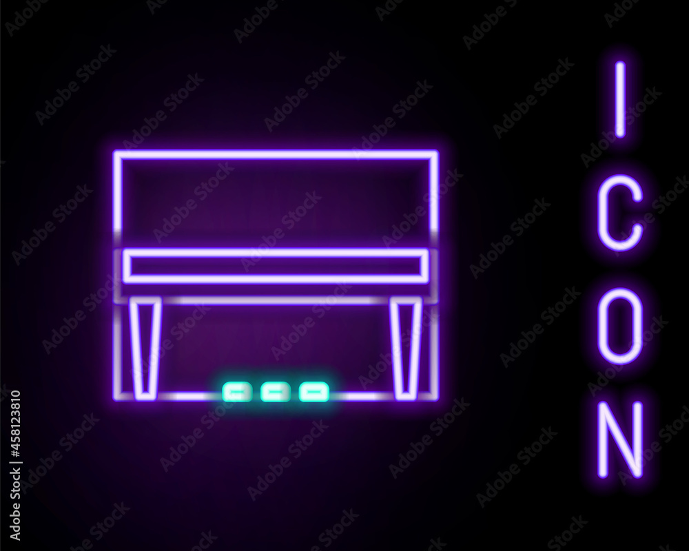 Glowing neon line Grand piano icon isolated on black background. Musical instrument. Colorful outline concept. Vector Glowing neon line Grand piano icon isolated on black background. Musical instrument. Colorful outline concept. Vector