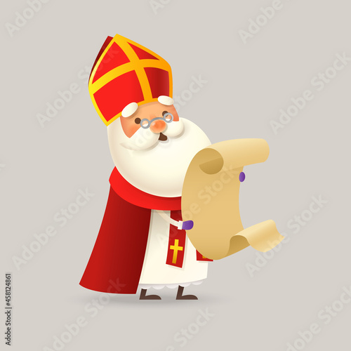 Cute Saint Nicholas or Sinterklaas with lists - vector illustration