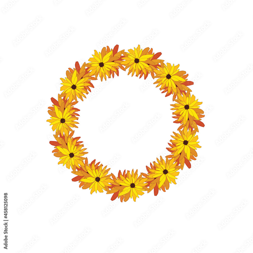 Wreath of bright Rudbeckia flowers. Vector illustration. Wreath of bright Rudbeckia flowers. Vector illustration.