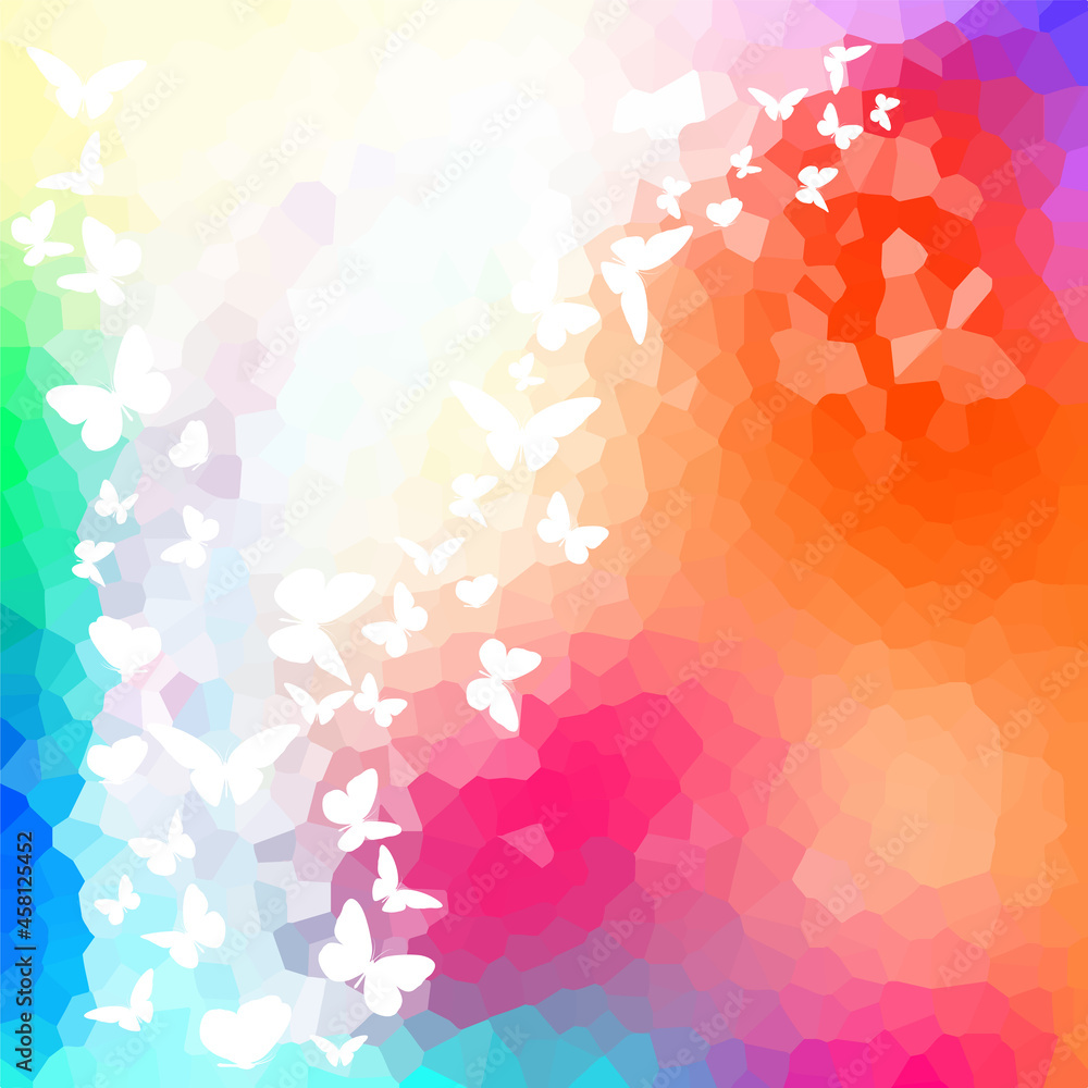 Fototapeta premium Beautiful colorful background with white butterflies. Vector illustration