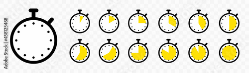 Timer icon collection. Symbol timer on a white background. Set of Timer vector icons.Set of timer and stopwatch icons. Cooking time symbols and labels