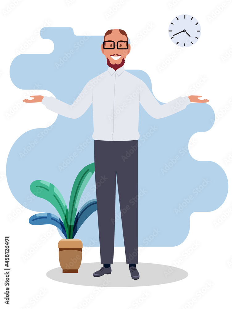 The business man spreads his hands to the sides. Vector illustration. The business man spreads his hands to the sides. Vector illustration.