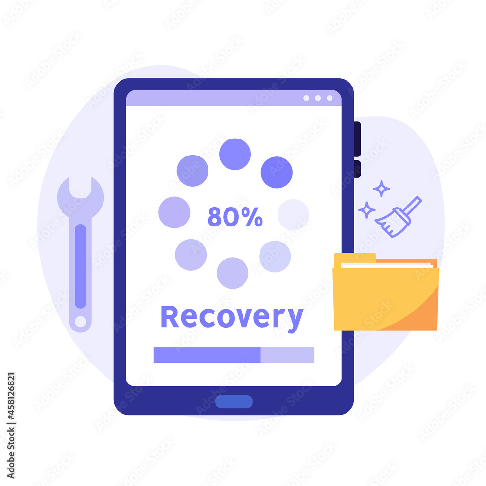 HDD repairing icon. Restoration process. Data recovery, data storage backup, hardware disk repair service. Vector illustration in flat cartoon design HDD repairing icon. Restoration process. Data recovery, data storage backup, hardware disk repair service. Vector illustration in flat cartoon design