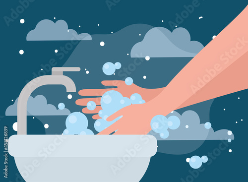 handswashing in washbasin