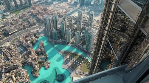 uae dubai  top view on burj khalifa lake and dubai centre from glass 