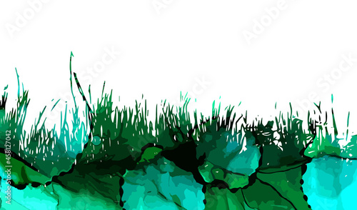 Abstract background with green silhouettes of meadow wild herbs and flowers. Wildflowers. Floral background. Wild grass. Vector illustration.