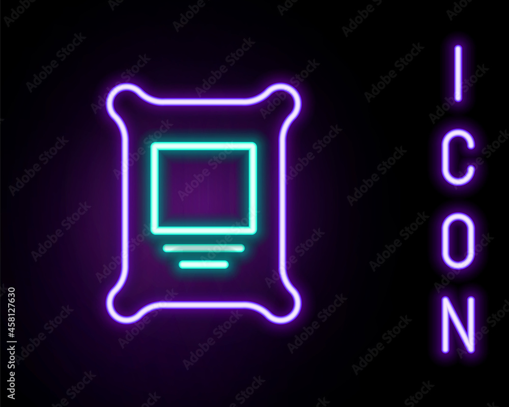 Glowing neon line Fertilizer bag icon isolated on black background. Colorful outline concept. Vector Glowing neon line Fertilizer bag icon isolated on black background. Colorful outline concept. Vector