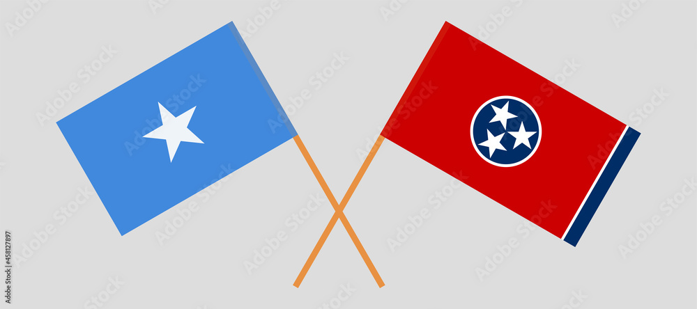 Crossed flags of Somalia and the State of Tennessee. Official colors. Correct proportion Crossed flags of Somalia and the State of Tennessee. Official colors. Correct proportion