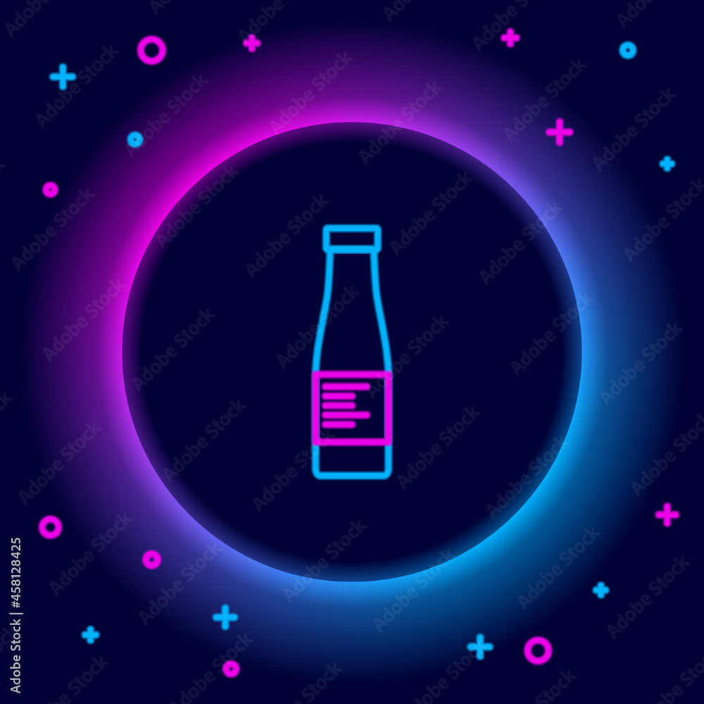 Glowing neon line Sauce bottle icon isolated on black background. Ketchup, mustard and mayonnaise bottles with sauce for fast food. Colorful outline concept. Vector Glowing neon line Sauce bottle icon isolated on black background. Ketchup, mustard and mayonnaise bottles with sauce for fast food. Colorful outline concept. Vector