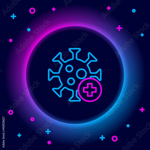 Glowing neon line Positive virus icon isolated on black background. Corona virus 2019-nCoV. Bacteria and germs, cell cancer, microbe, fungi. Colorful outline concept. Vector