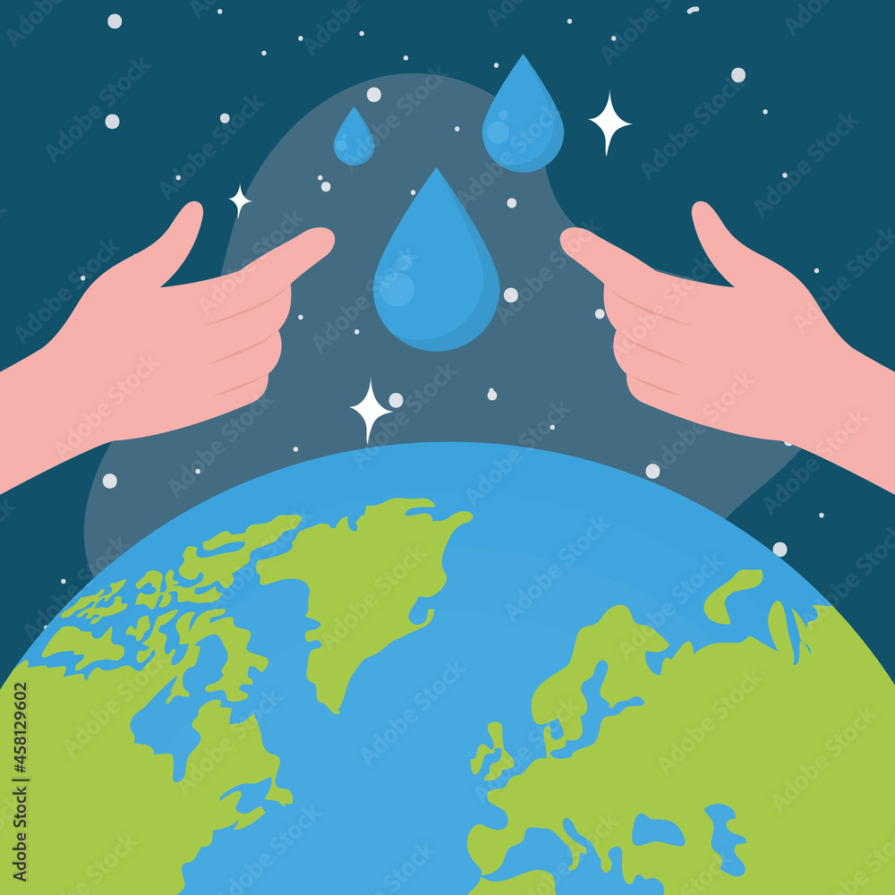 Obraz premium hands with drops and world