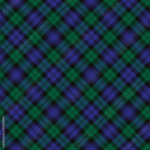 Black Watch tartan plaid. Royal Scottish argyle pattern fabric swatch.