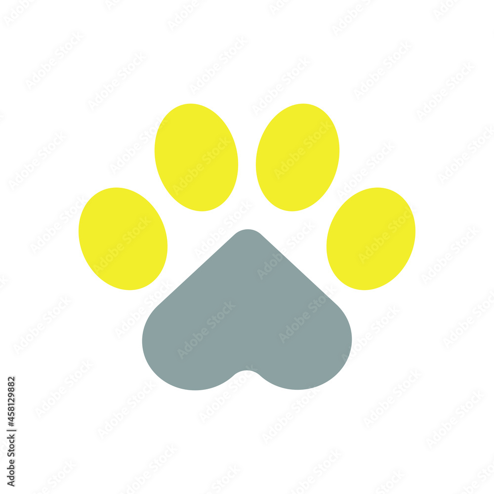 Paws of a cat, dog or puppy on a white background. Cute silhouette pattern for printing on decorative pillows, pet shops and veterinary clinics. The trend colors of 2021 are yellow and gray. Vector. Paws of a cat, dog or puppy on a white background. Cute silhouette pattern for printing on decorative pillows, pet shops and veterinary clinics. The trend colors of 2021 are yellow and gray. Vector.