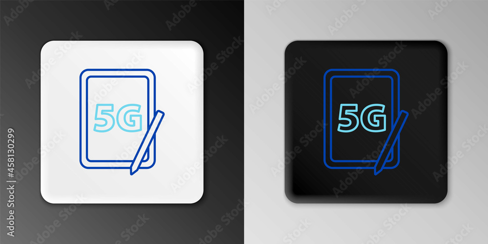 Line Graphic tablet with 5G wireless internet wifi icon isolated on grey background. Global network high speed connection data rate technology. Colorful outline concept. Vector Line Graphic tablet with 5G wireless internet wifi icon isolated on grey background. Global network high speed connection data rate technology. Colorful outline concept. Vector