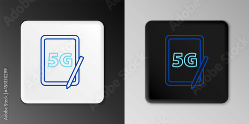 Line Graphic tablet with 5G wireless internet wifi icon isolated on grey background. Global network high speed connection data rate technology. Colorful outline concept. Vector