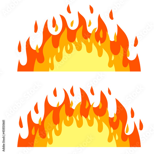 Red flame set. Fire element. Part of the bonfire with the heat. Cartoon flat illustration. Fireman's job. Dangerous situation.
