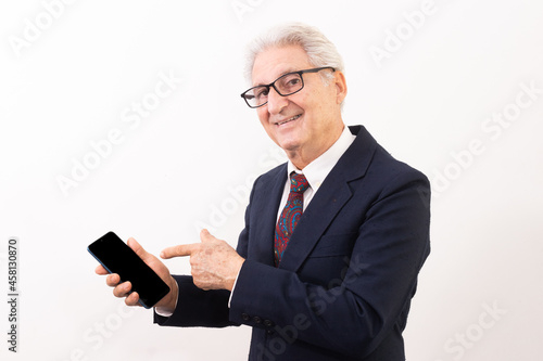 portrait of elderly man with cell phone