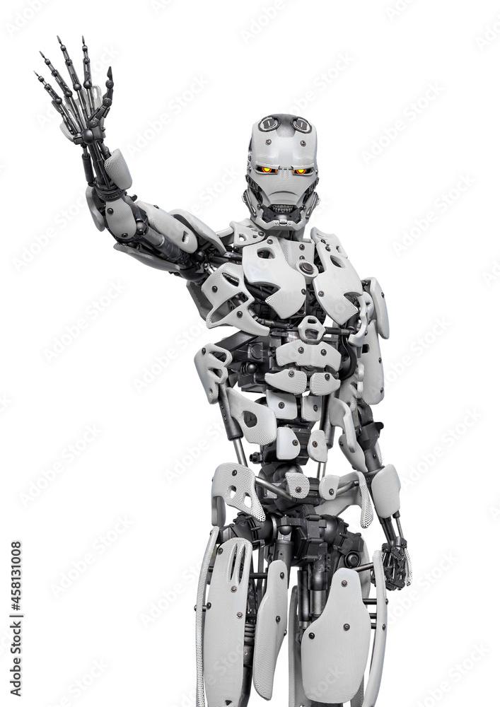 cyborg is waving