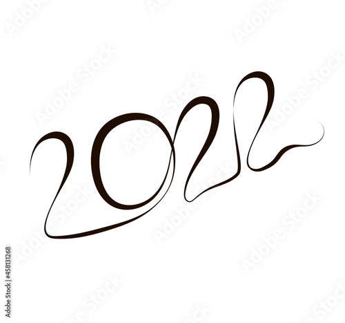 Happy new year 2021 template in black. One continuous line art illustration. Design for banner, greeting card, brochure or print. Lettering. Stock vector illustration isolated on a white background.