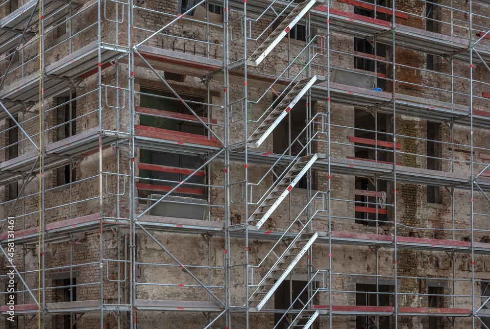 Scaffolding for a factory building to be renovated