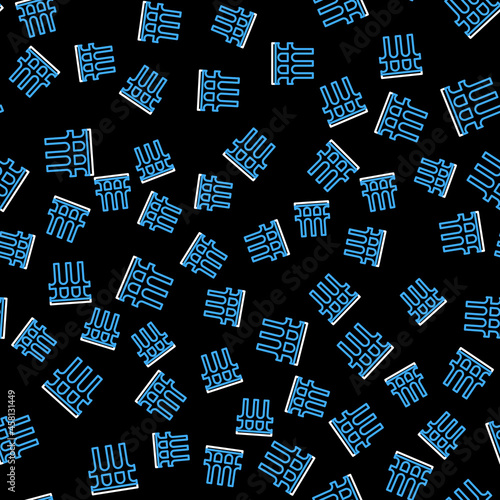 Line Aqueduct of Segovia, Spain icon isolated seamless pattern on black background. Roman Aqueduct building. National symbol of Spain. Vector