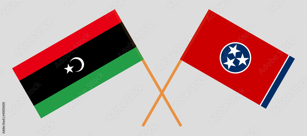 Crossed flags of Libya and the State of Tennessee. Official colors. Correct proportion Crossed flags of Libya and the State of Tennessee. Official colors. Correct proportion