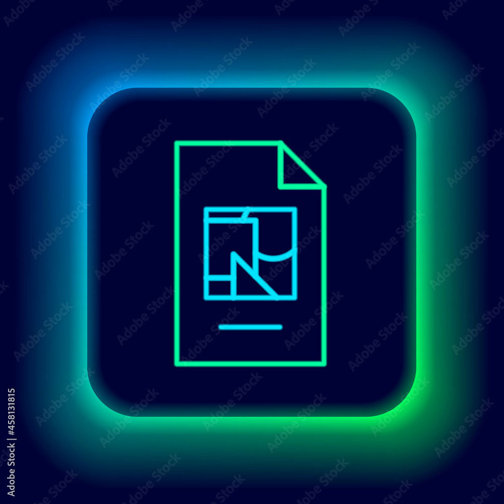 Glowing neon line File document with illustration icon isolated on black background. Checklist icon. Business concept. Colorful outline concept. Vector Glowing neon line File document with illustration icon isolated on black background. Checklist icon. Business concept. Colorful outline concept. Vector