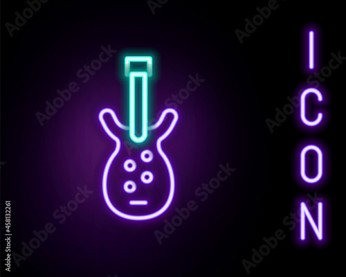 Glowing neon line Electric bass guitar icon isolated on black background. Colorful outline concept. Vector