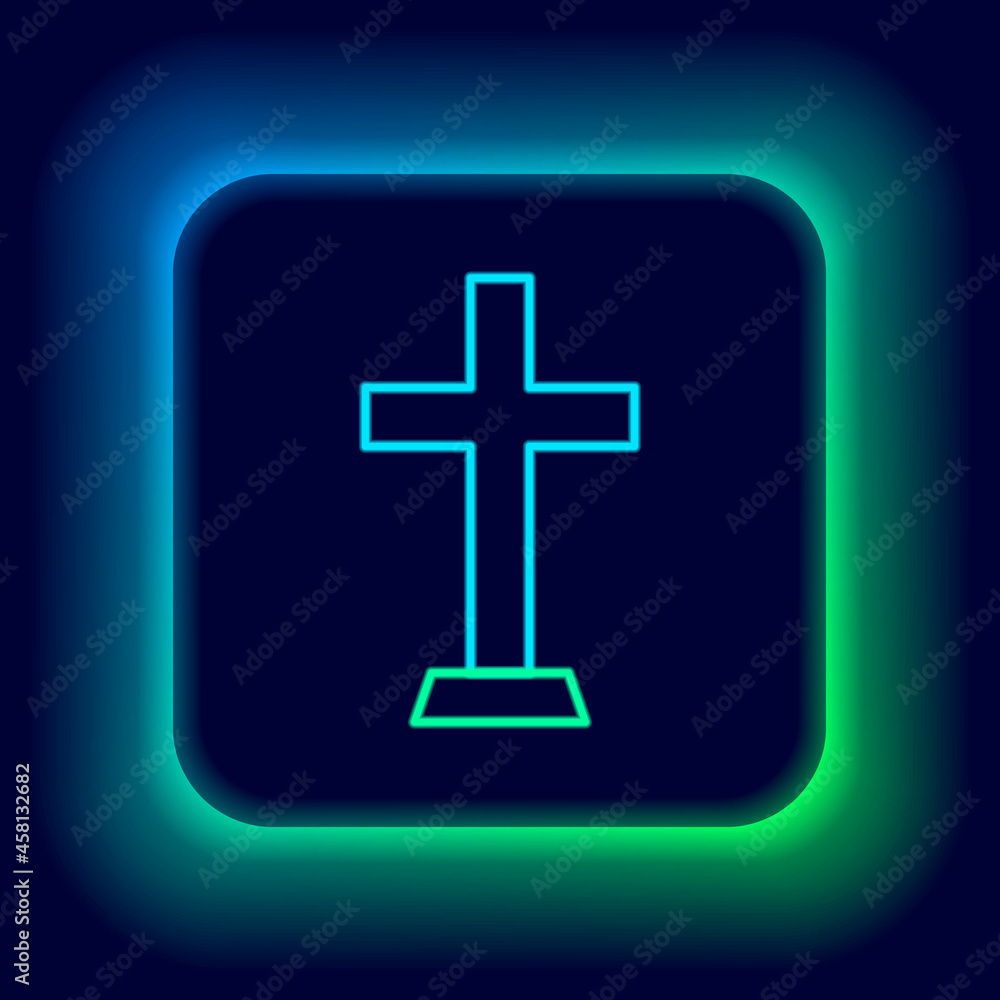 Glowing neon line Christian cross icon isolated on black background. Church cross. Colorful outline concept. Vector Glowing neon line Christian cross icon isolated on black background. Church cross. Colorful outline concept. Vector