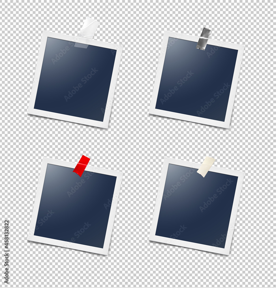 Set of photo frames on transparent background. Vector illustration. High detail vector ready for use in your design. EPS10.