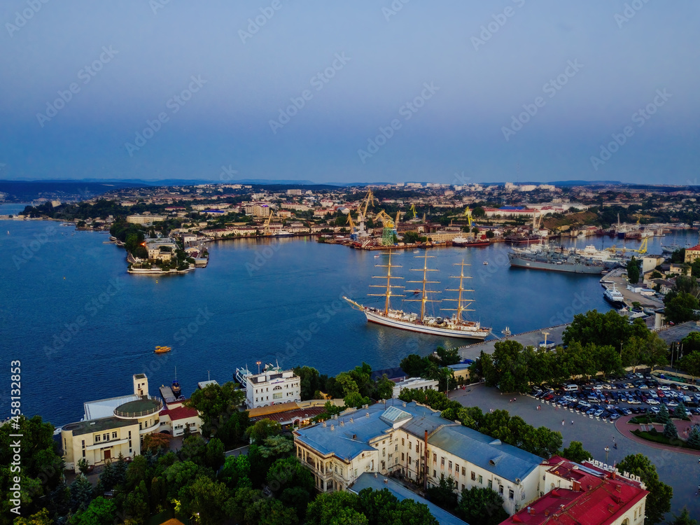 Evening Sevastopol, aerial view of the Sevastopol bay