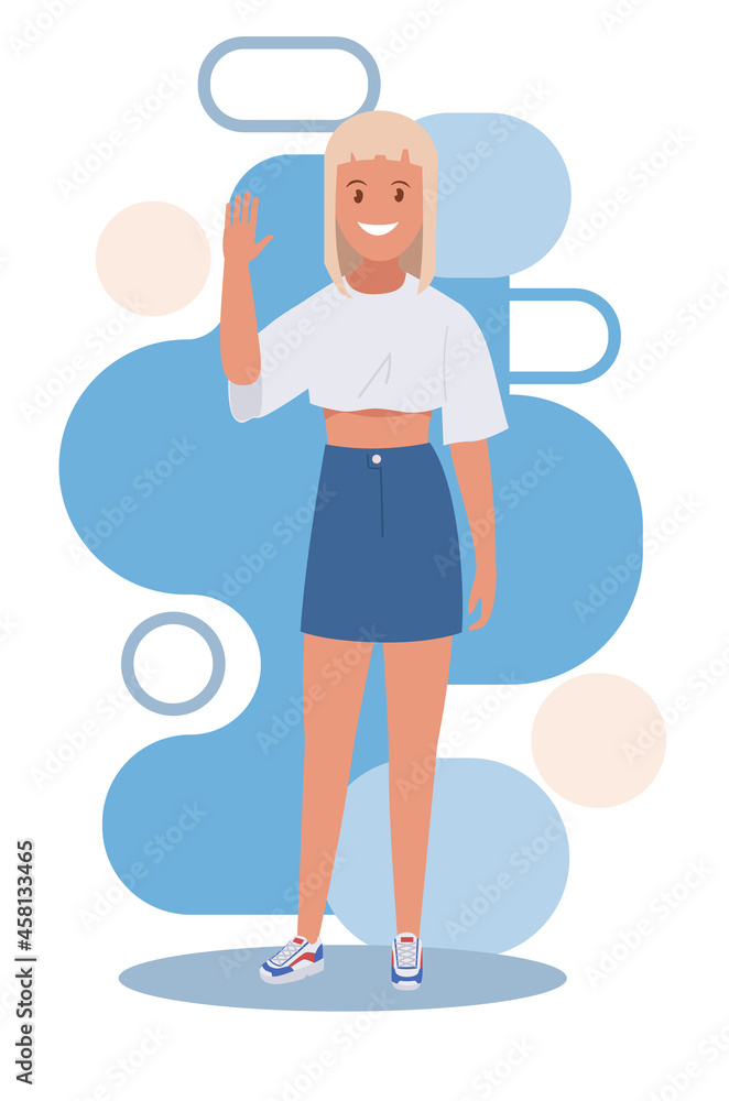 The girl waves her hand. Vector illustration. The girl waves her hand. Vector illustration.