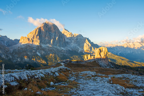 Cinque Torri mountains are the Tofana di rozes mountains, close to the town of Cortina d’Ampezzo, at the Falzarego pass in the province of Belluno photo
