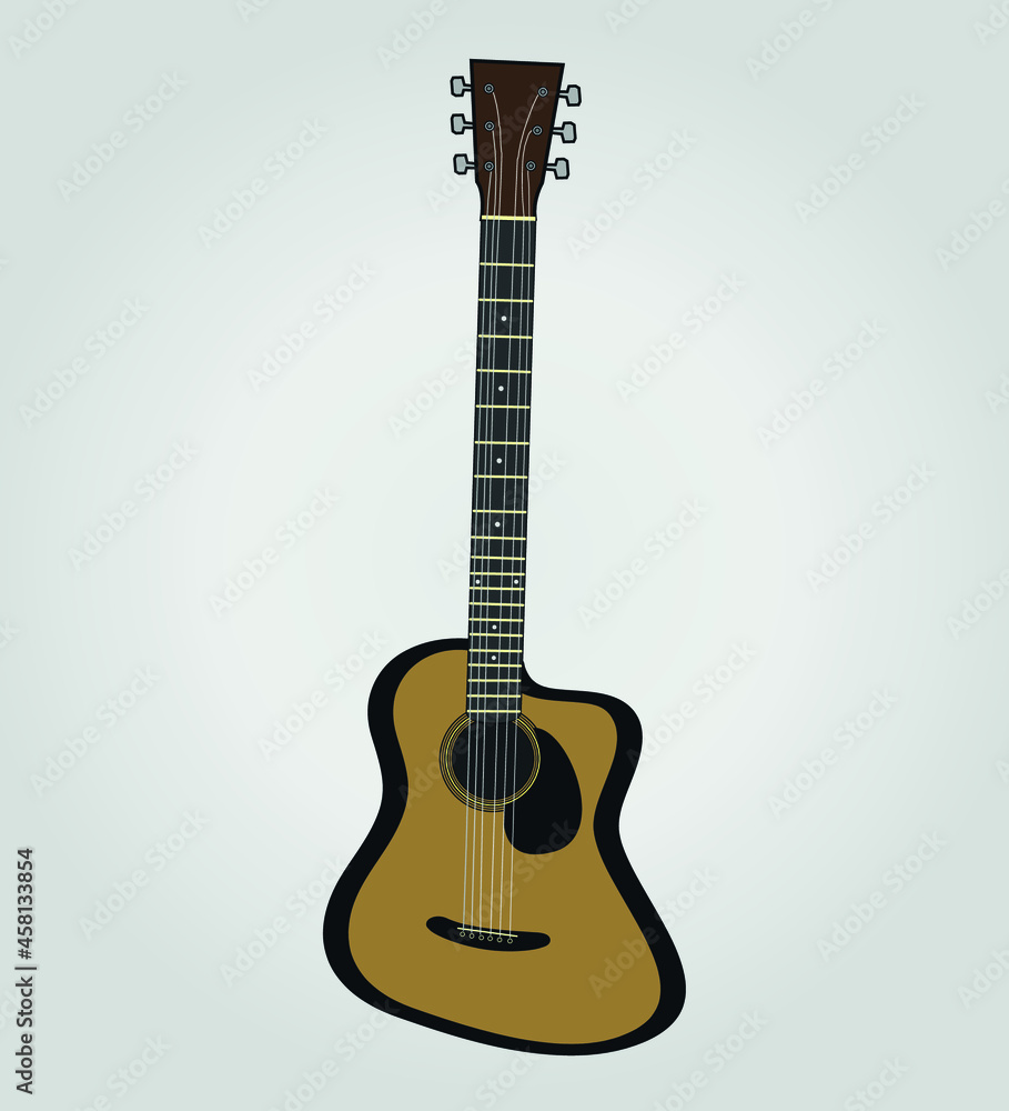 Obraz premium Hand drawn classical acoustic guitar Isolated flat vector
