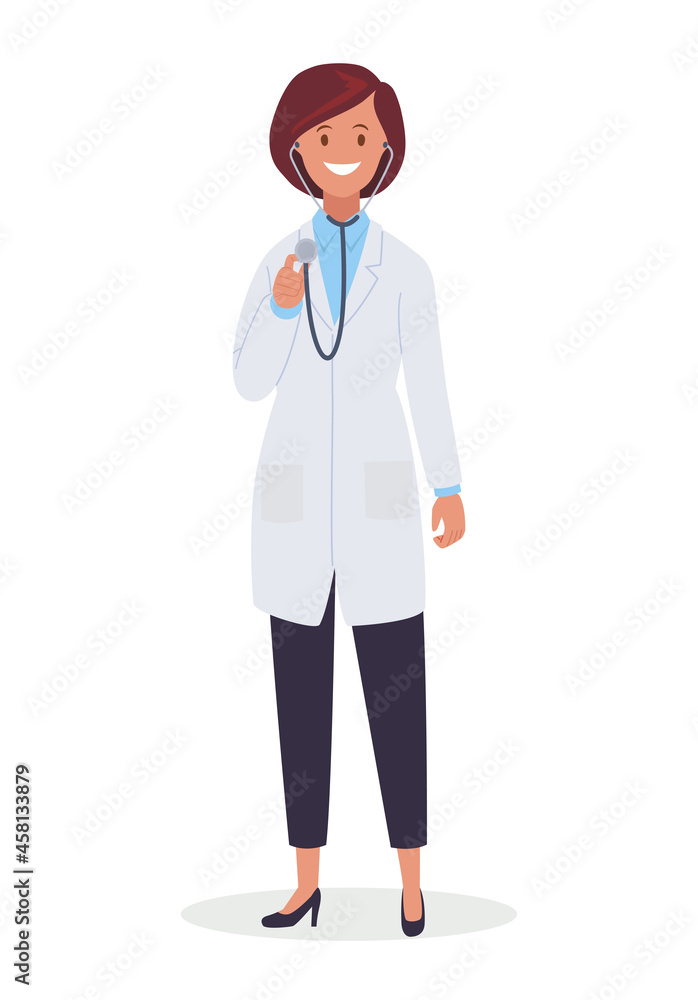 Fototapeta premium A female doctor with a stethoscope in a uniform. Vector illustration.