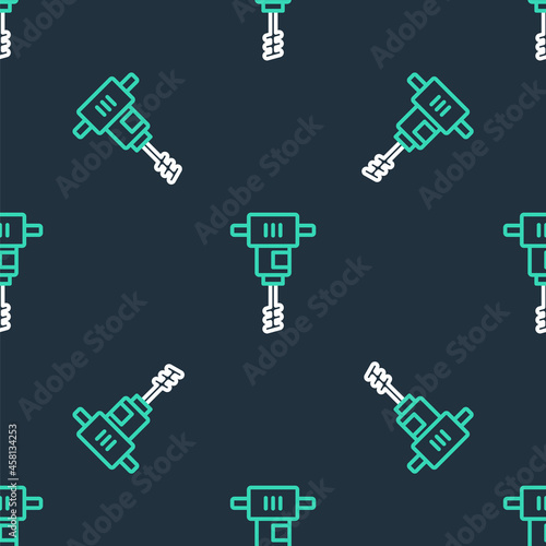 Line Electrical hand concrete mixer icon isolated seamless pattern on black background. Handheld electric cement mixer. Vector